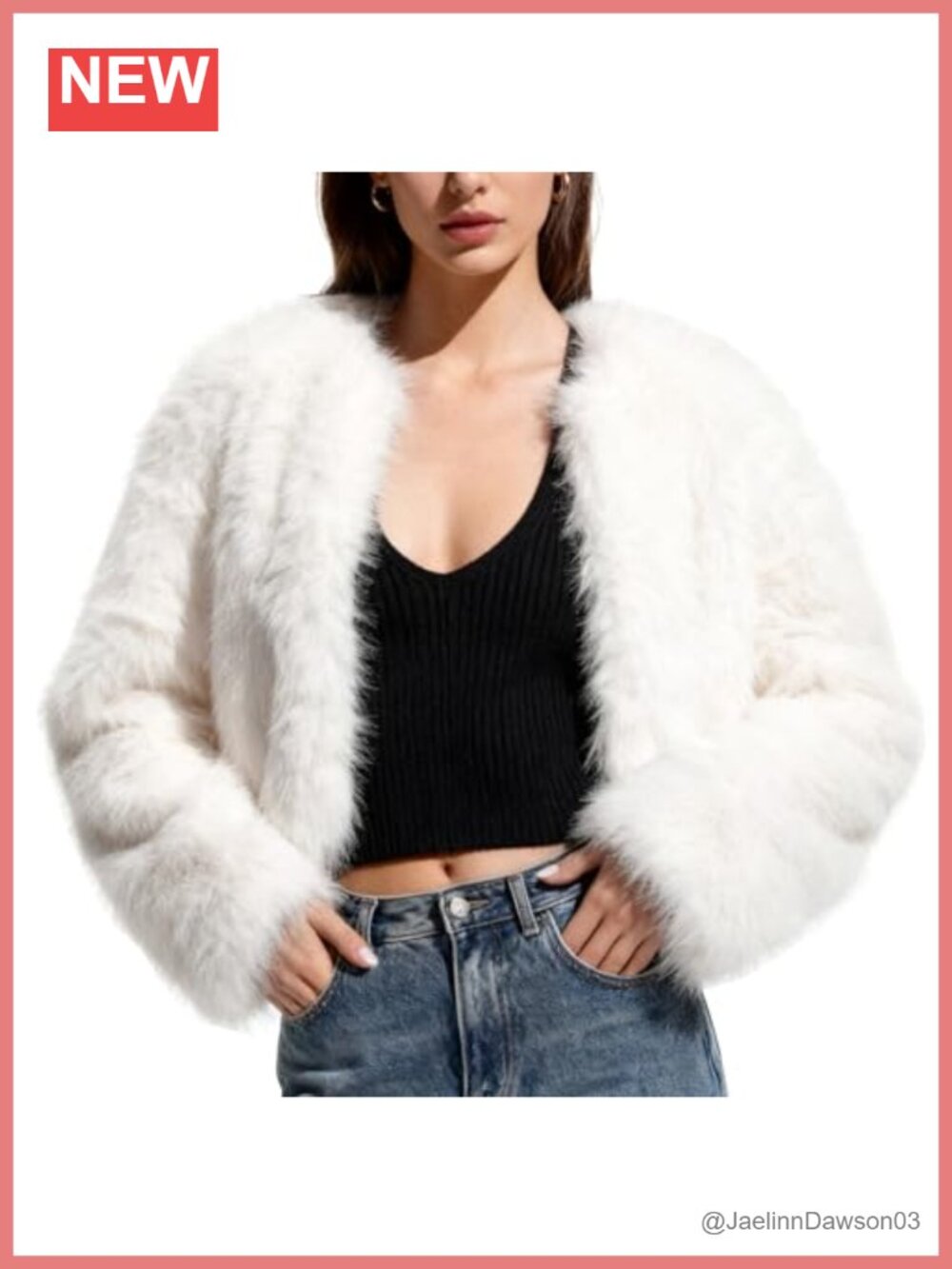 Faux Fur Coat Cropped Fluffy Shaggy Jacket Winter Warm Long Sleeve
